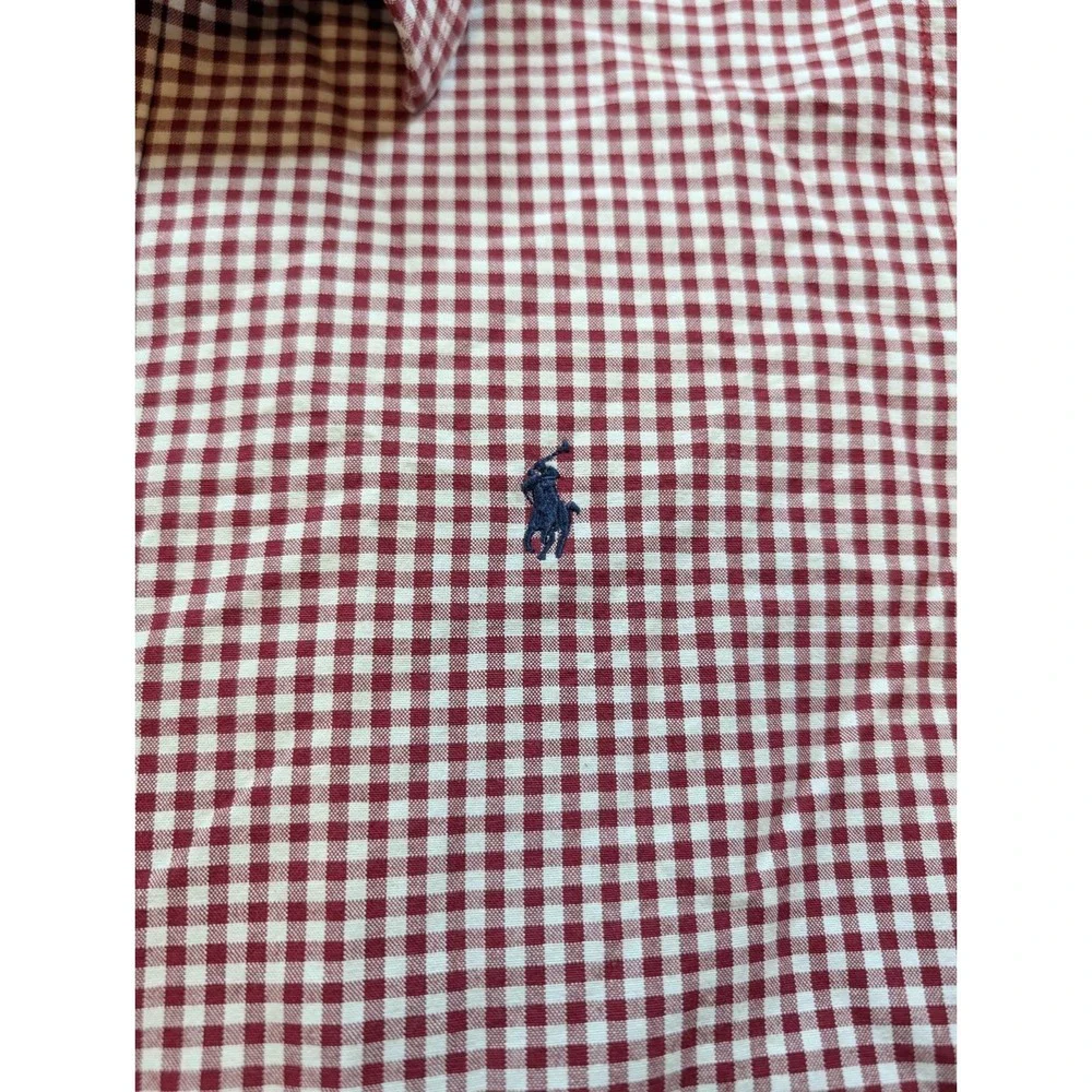 Ralph Lauren Polo Mens‎ Shirt Medium Custom 16 Neck Red Gingham Plaid Vtg Rare